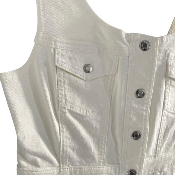 J Crew Womens White Denim Dress Sleeveless Snaps Cotton Size 8 Preppy 90s - Picture 3 of 9